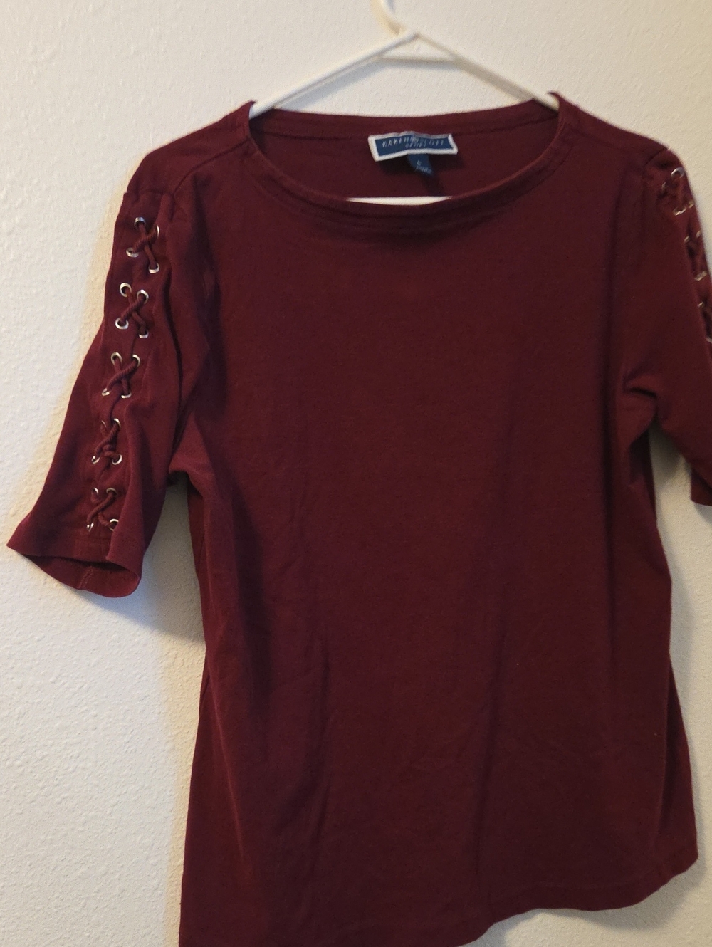 Karen Scott Burgundy Lace-Up Short Sleeve Tee